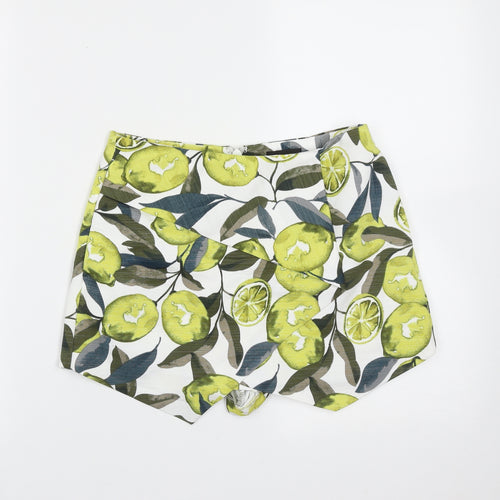 Topshop Womens White  Polyester Hot Pants Shorts Size 8  Regular  - Fruit print