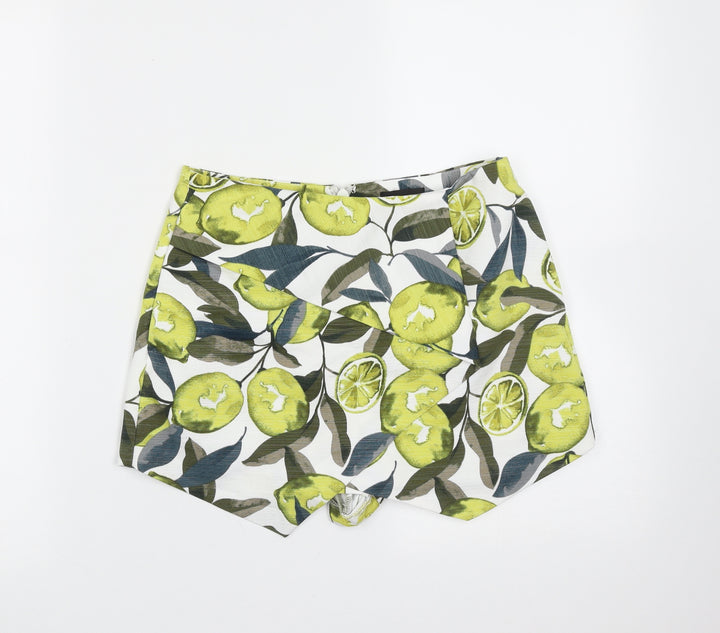 Topshop Womens White Polyester Hot Pants Shorts Size 8 Regular - Fruit print