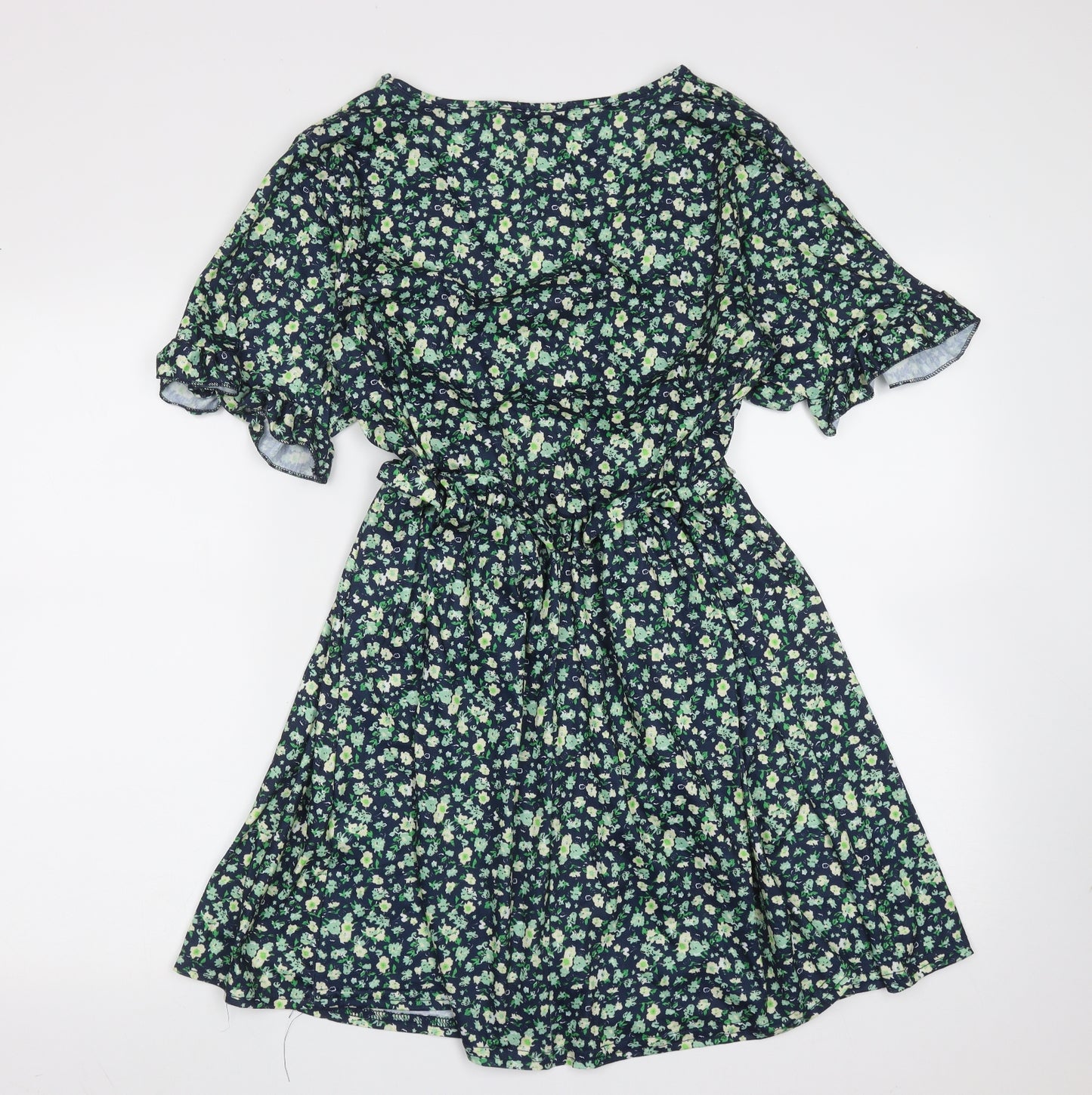 In the Style Womens Blue Floral Polyester Fit & Flare  Size 12  V-Neck
