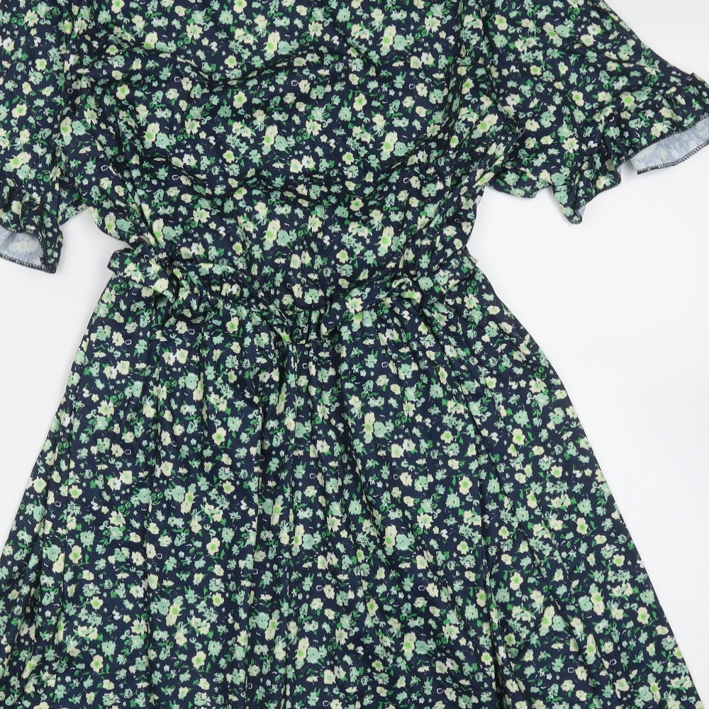 In the Style Womens Blue Floral Polyester Fit & Flare  Size 12  V-Neck