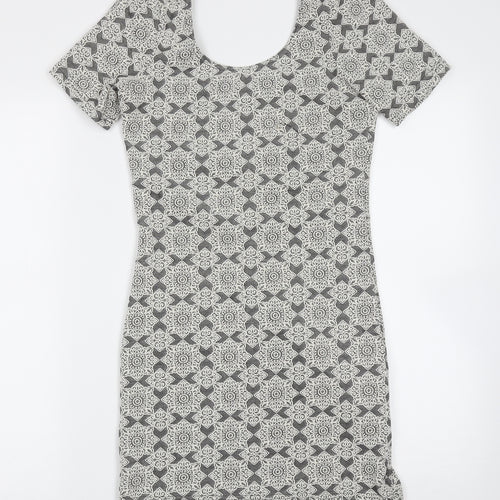 Topshop Womens Grey Floral Cotton Mini  Size 10  Round Neck