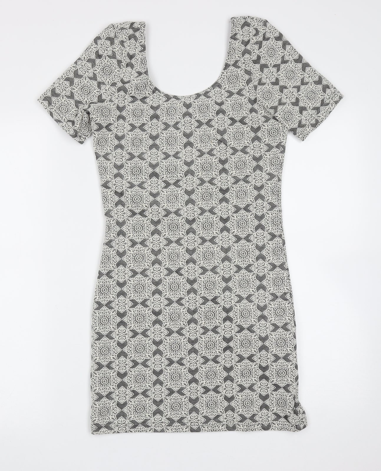 Topshop Womens Grey Floral Cotton Mini  Size 10  Round Neck
