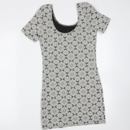 Topshop Womens Grey Floral Cotton Mini  Size 10  Round Neck