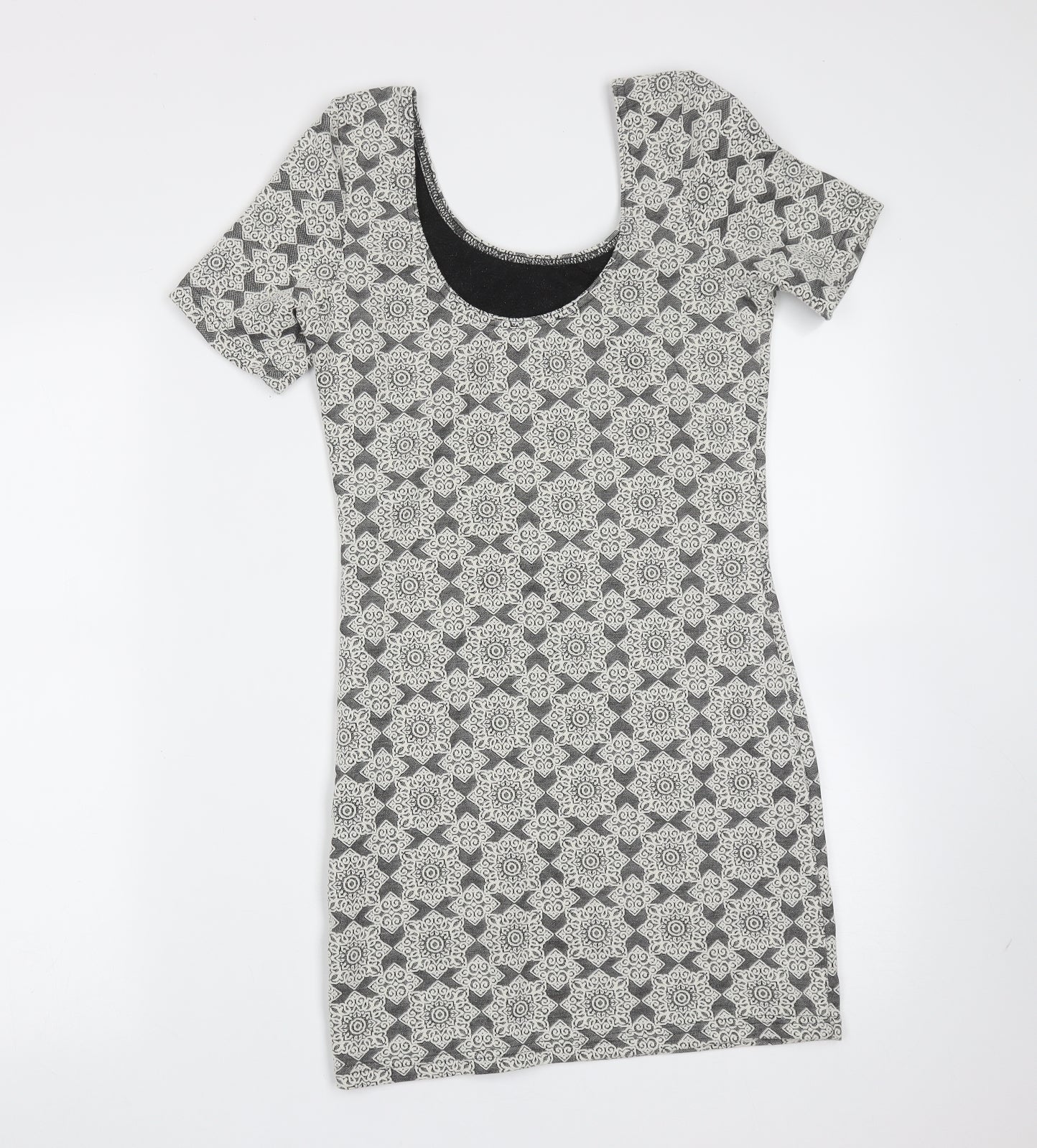 Topshop Womens Grey Floral Cotton Mini  Size 10  Round Neck
