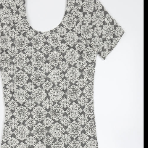 Topshop Womens Grey Floral Cotton Mini  Size 10  Round Neck