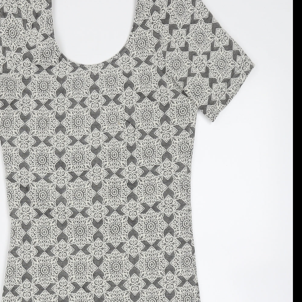 Topshop Womens Grey Floral Cotton Mini  Size 10  Round Neck