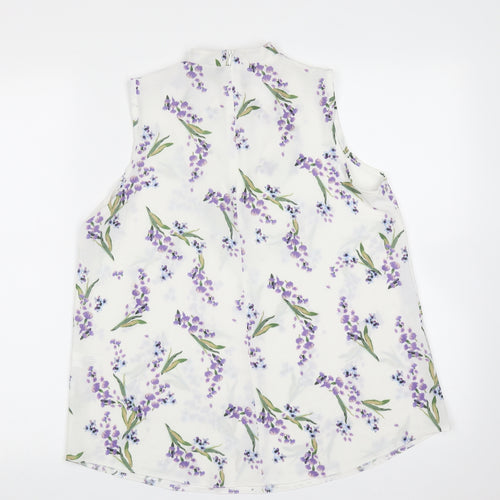 Select Womens White Floral Polyester Basic Blouse Size 12 V-Neck