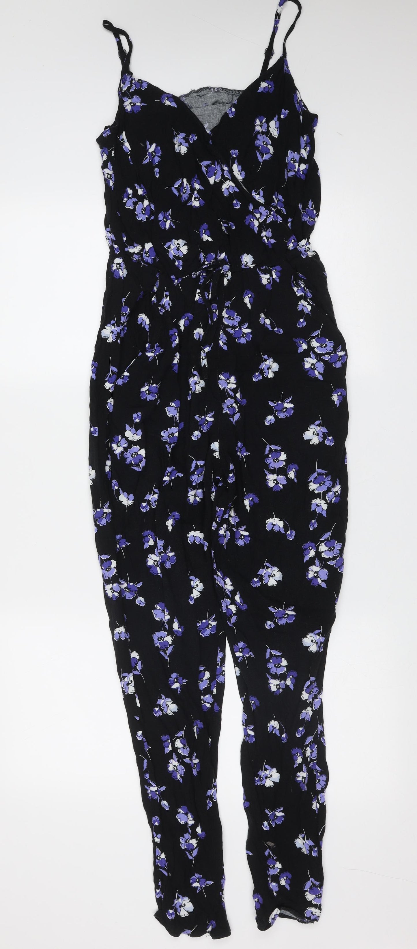 Red Herring Womens Black Floral Viscose Jumpsuit One-Piece Size 8 L28 in