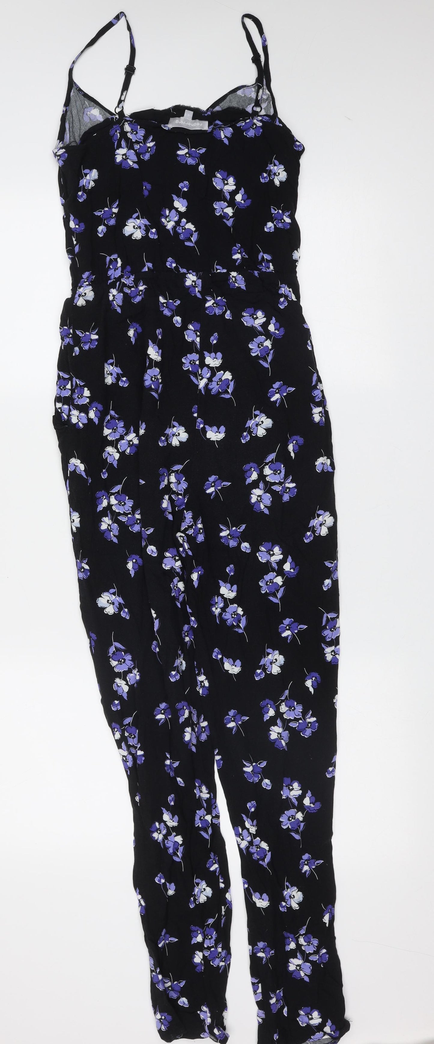 Red Herring Womens Black Floral Viscose Jumpsuit One-Piece Size 8 L28 in