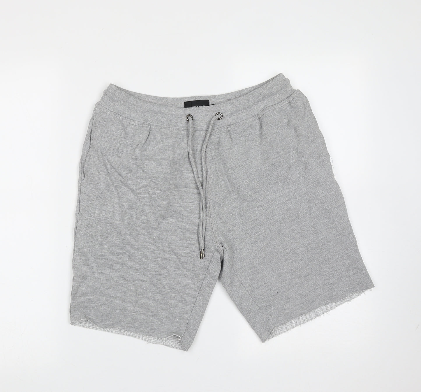 New Look Mens Grey  Cotton Sweat Shorts Size S L8 in Regular Drawstring - distressed hem