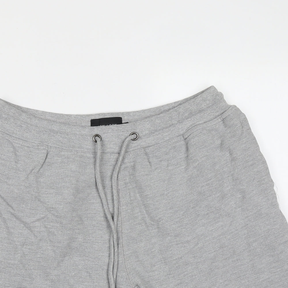 New Look Mens Grey  Cotton Sweat Shorts Size S L8 in Regular Drawstring - distressed hem