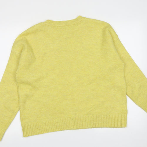 NEXT Womens Yellow Round Neck  Acrylic Pullover Jumper Size M   - heart pattern