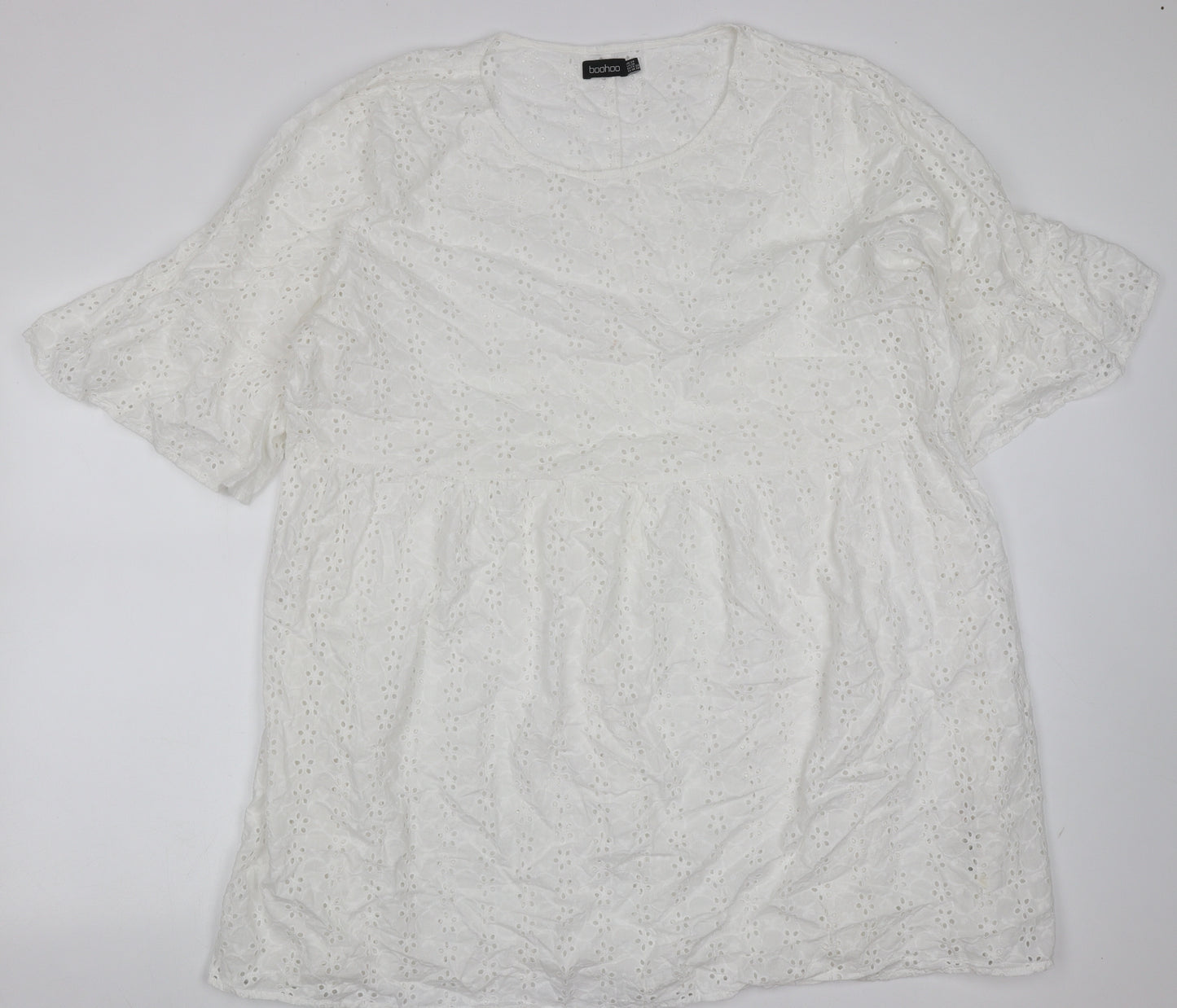 Boohoo Womens White Floral Cotton Fit & Flare  Size 24  Round Neck