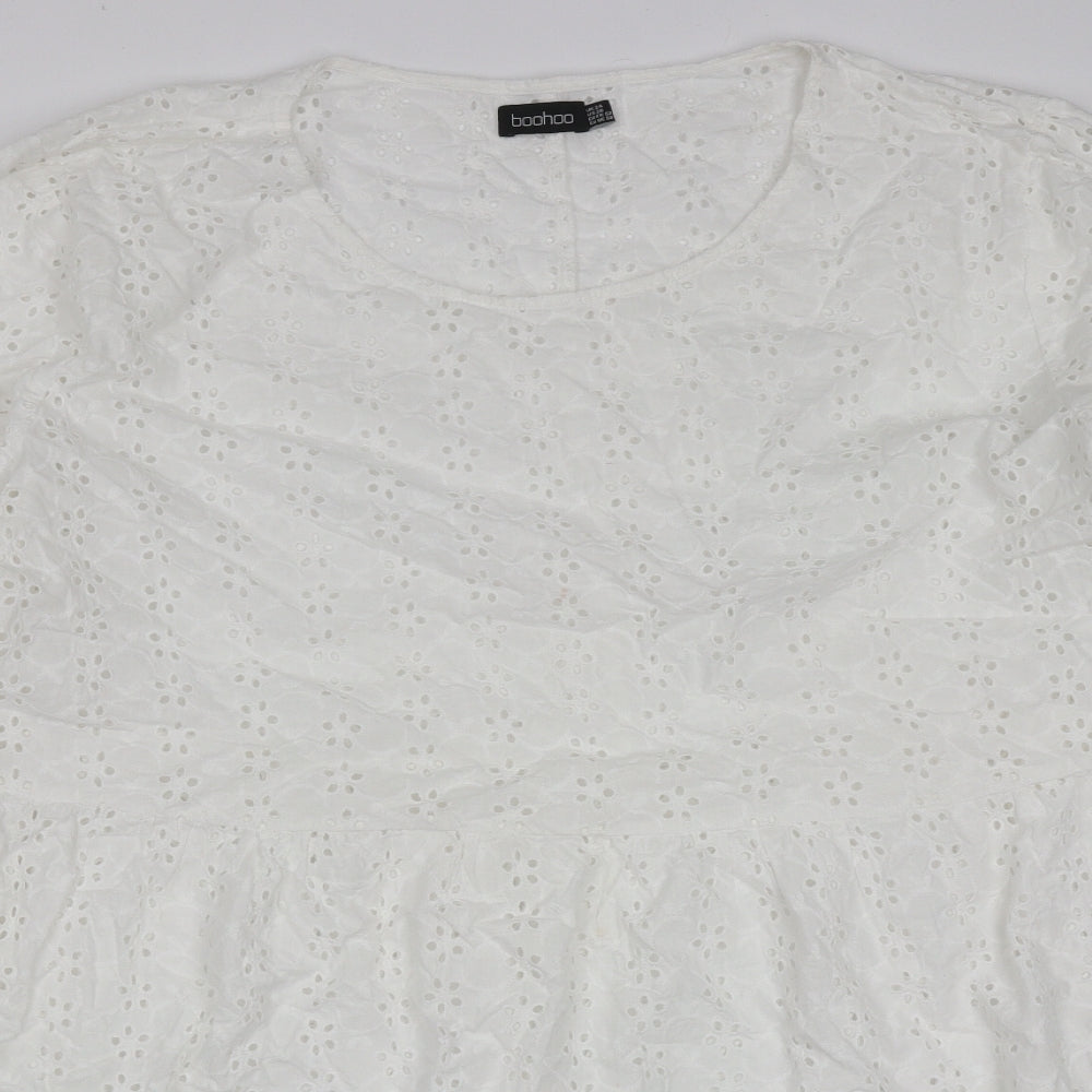Boohoo Womens White Floral Cotton Fit & Flare  Size 24  Round Neck