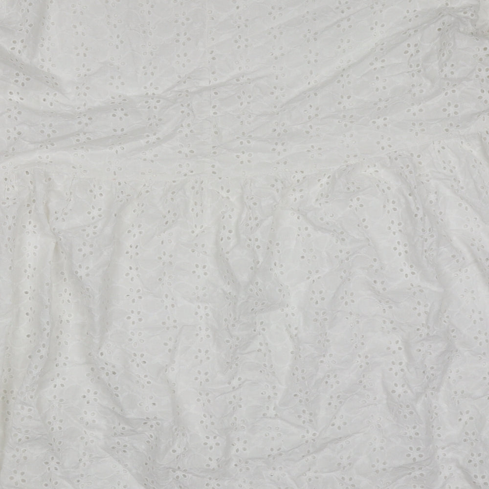Boohoo Womens White Floral Cotton Fit & Flare  Size 24  Round Neck