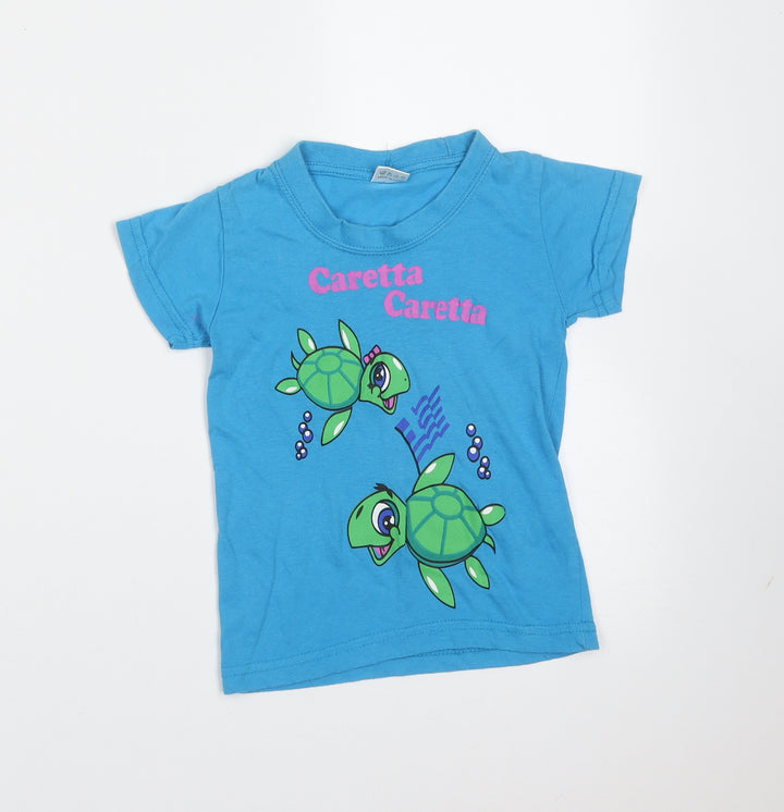 Preworn Boys Blue  Cotton Basic T-Shirt Size S Round Neck  - turtle