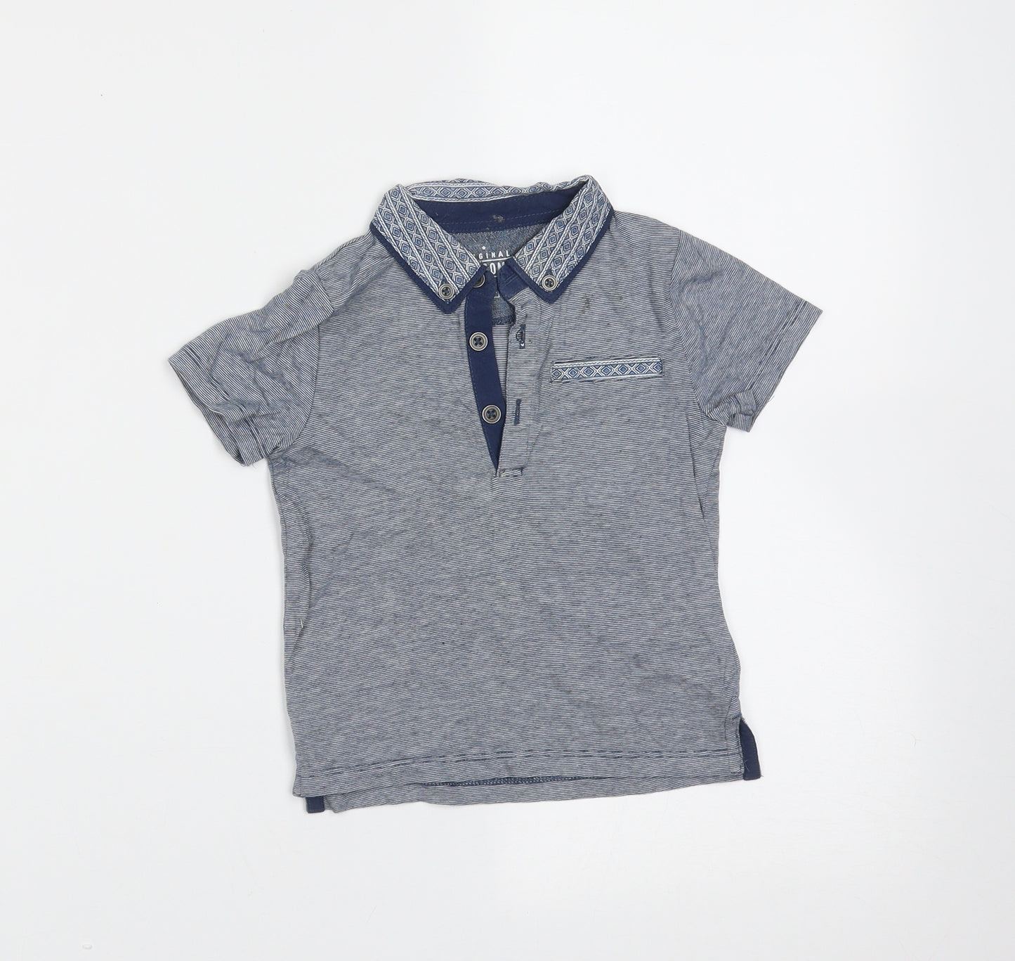 F&F Boys Blue Striped Cotton Basic Polo Size 12-18 Months Collared