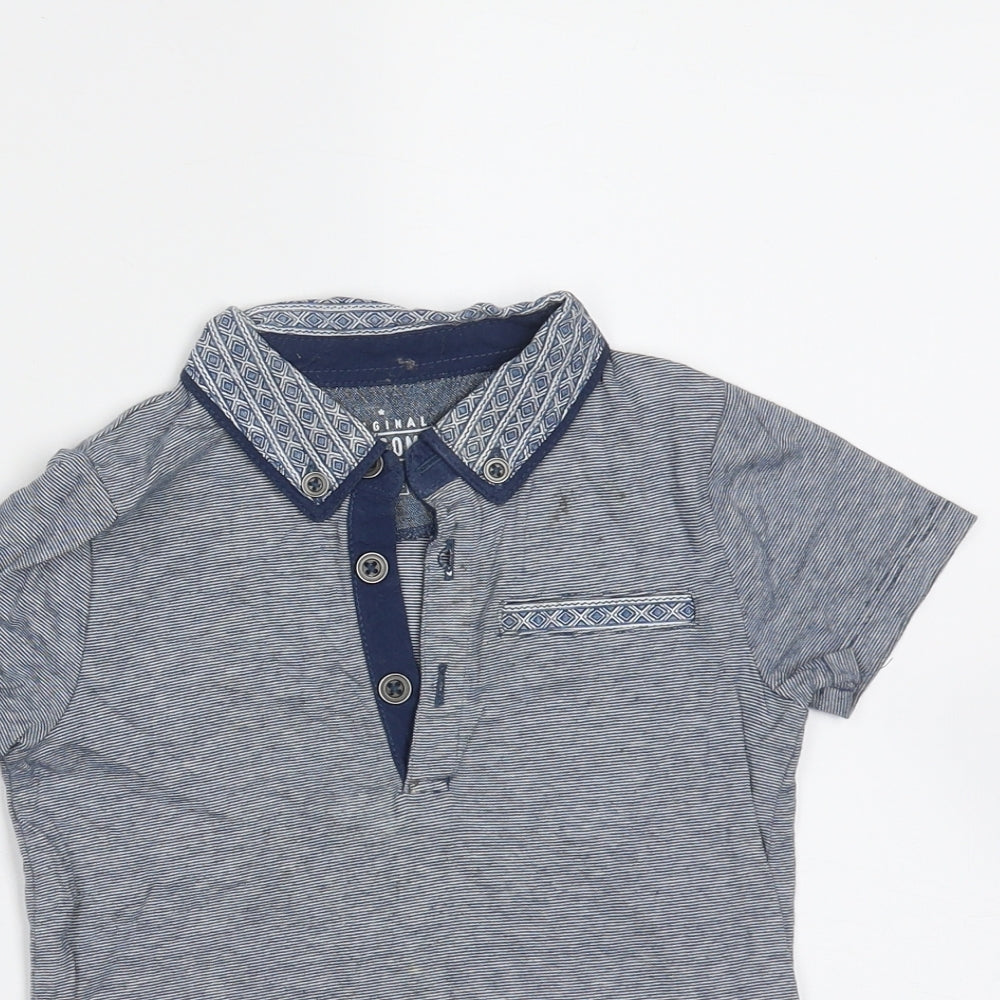 F&F Boys Blue Striped Cotton Basic Polo Size 12-18 Months Collared
