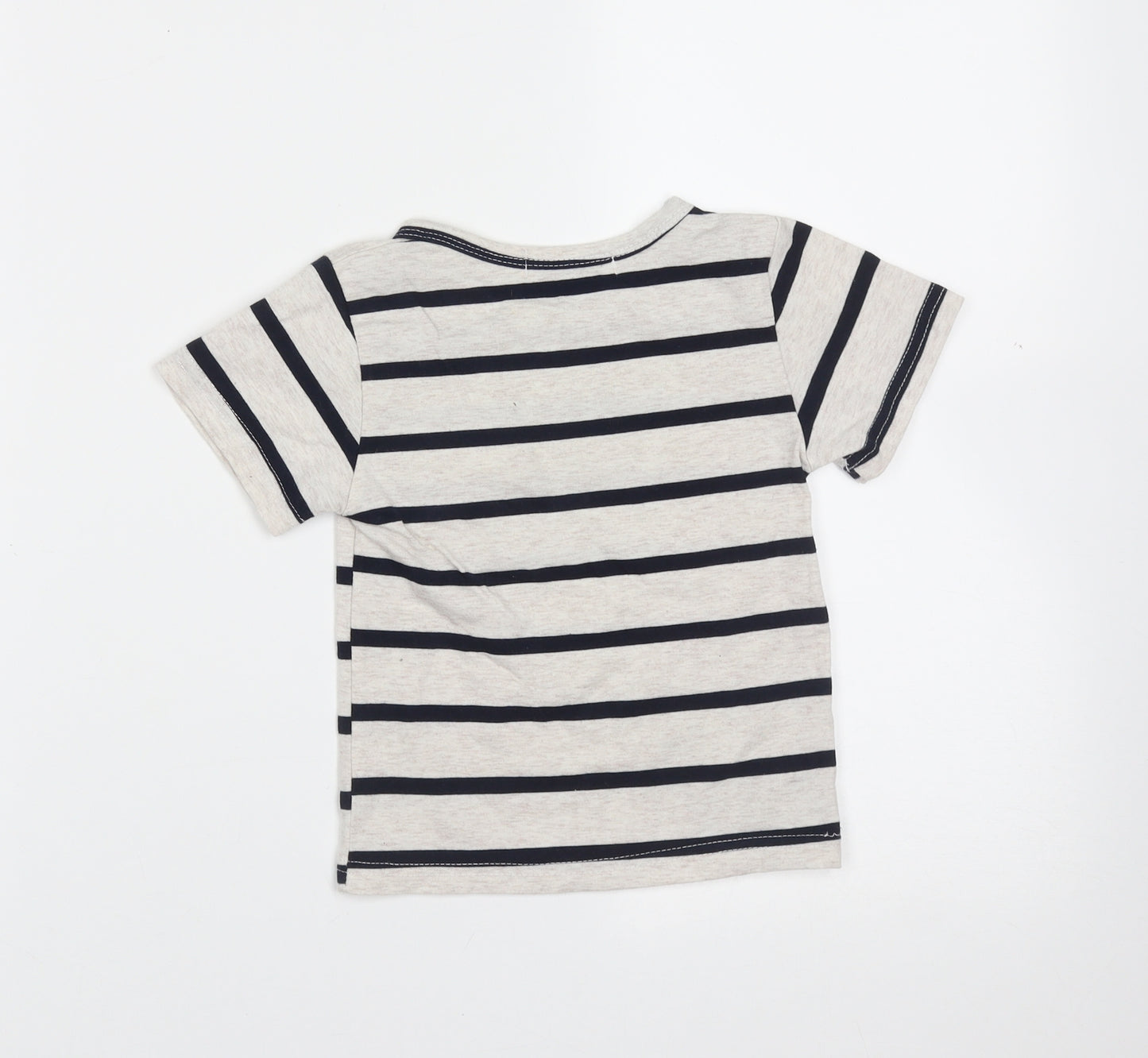 Preworn Boys Beige Striped Cotton Basic T-Shirt Size 5 Years Round Neck  - bear