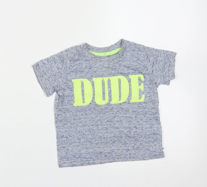 Mini Rebel Boys Blue Polyester Basic T-Shirt Size 12-18 Months Round Neck - dude