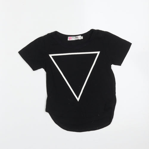 Vogue Fashion Girls Black  Cotton Blend Basic T-Shirt Size 12 Months Round Neck  - Triangle