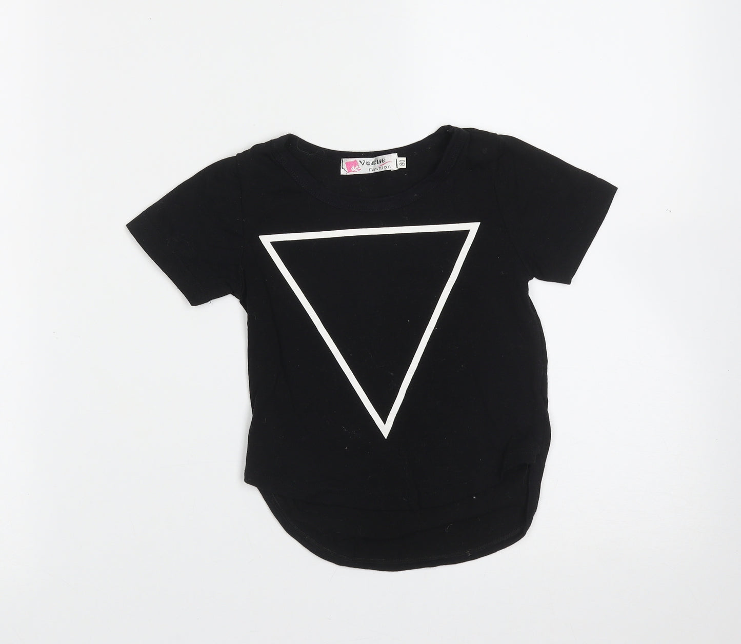 Vogue Fashion Girls Black  Cotton Blend Basic T-Shirt Size 12 Months Round Neck  - Triangle