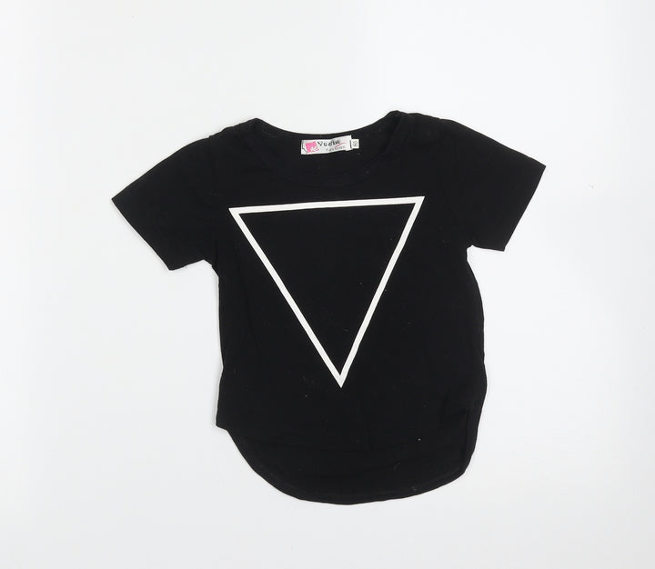 Vogue Fashion Girls Black  Cotton Blend Basic T-Shirt Size 12 Months Round Neck  - Triangle