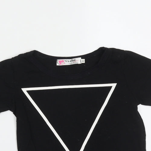 Vogue Fashion Girls Black  Cotton Blend Basic T-Shirt Size 12 Months Round Neck  - Triangle