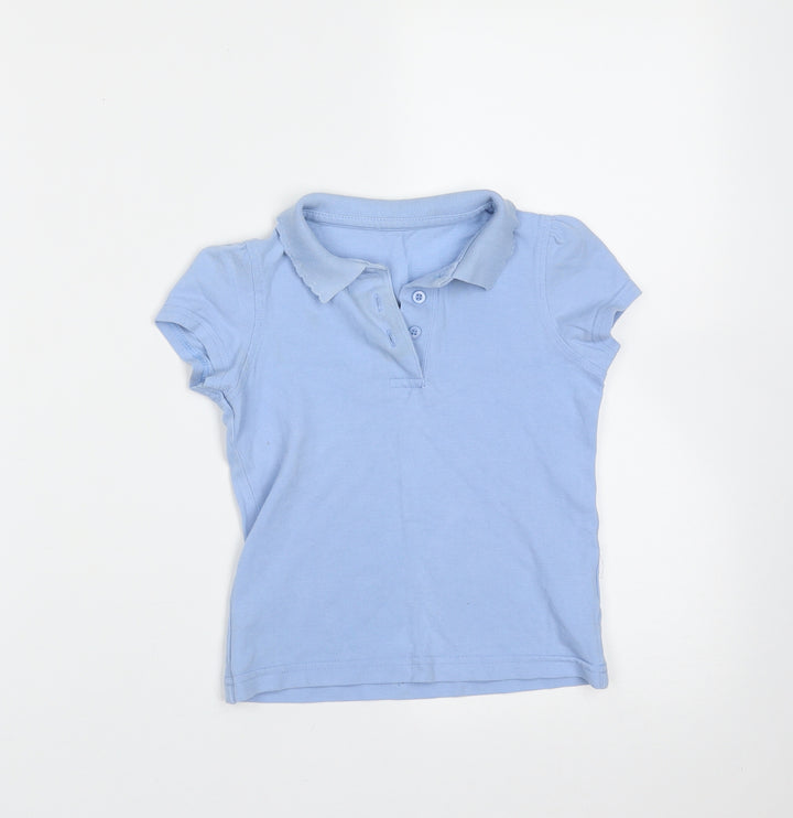 George Girls Blue  Cotton Basic Polo Size 4-5 Years Collared