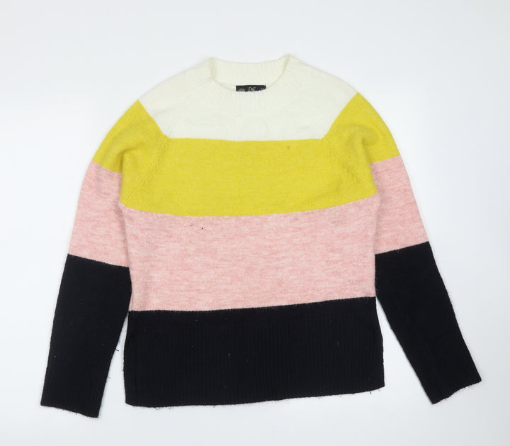 F&F Womens Multicoloured Round Neck Striped Acrylic Pullover Jumper Size 8