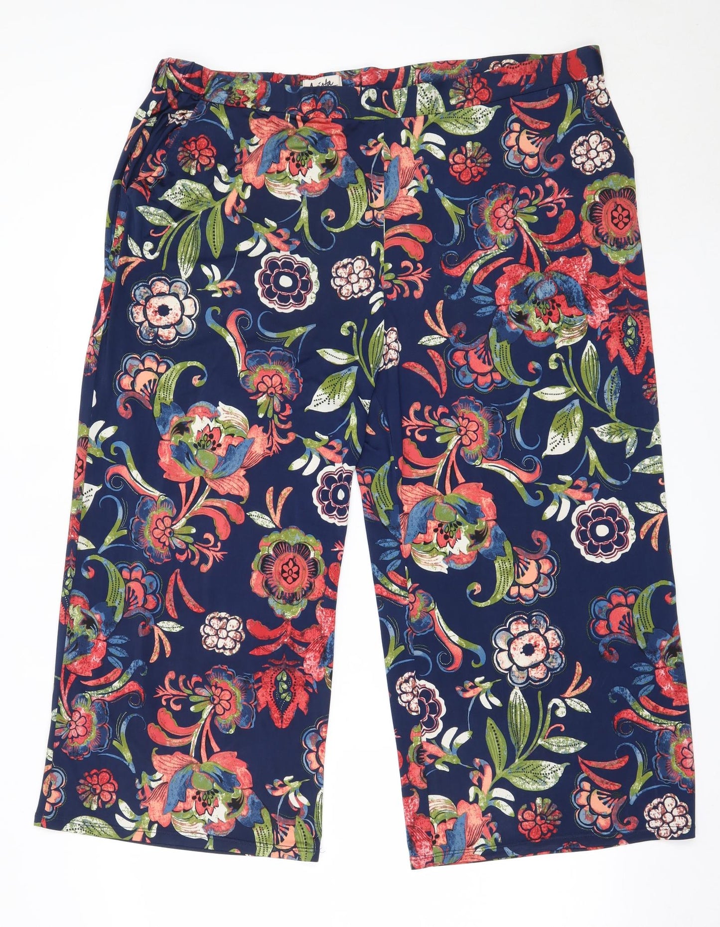 Preworn Womens Blue Floral Polyester Cropped Trousers Size 18 L22 in Regular