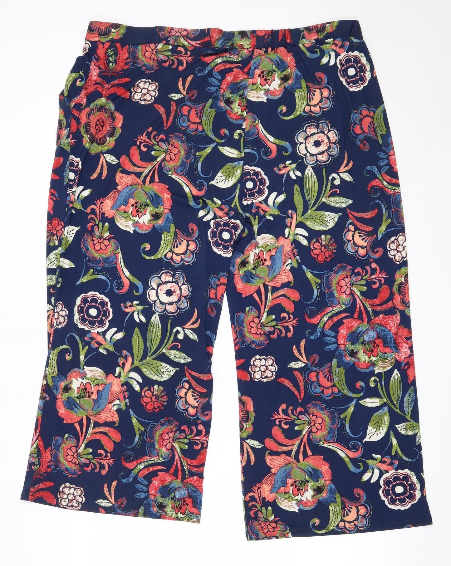 Preworn Womens Blue Floral Polyester Cropped Trousers Size 18 L22 in Regular