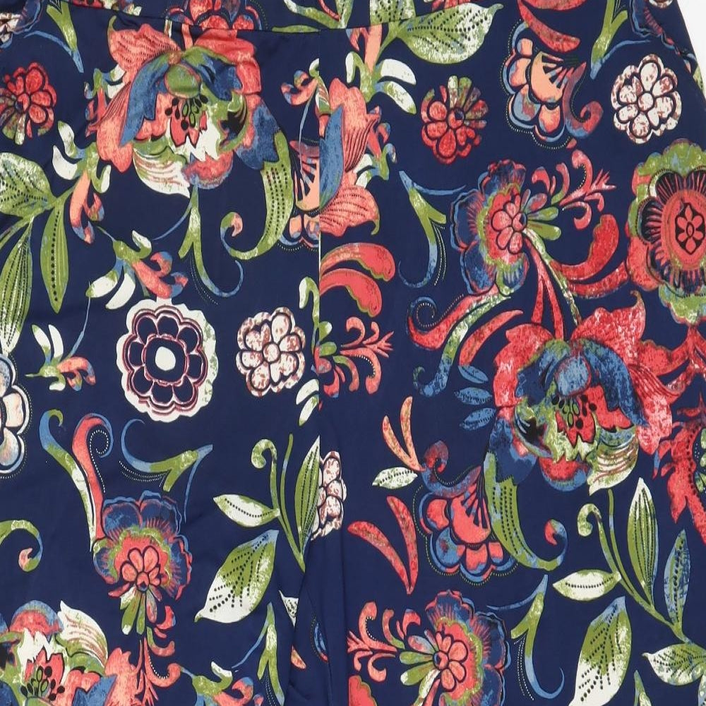 Preworn Womens Blue Floral Polyester Cropped Trousers Size 18 L22 in Regular