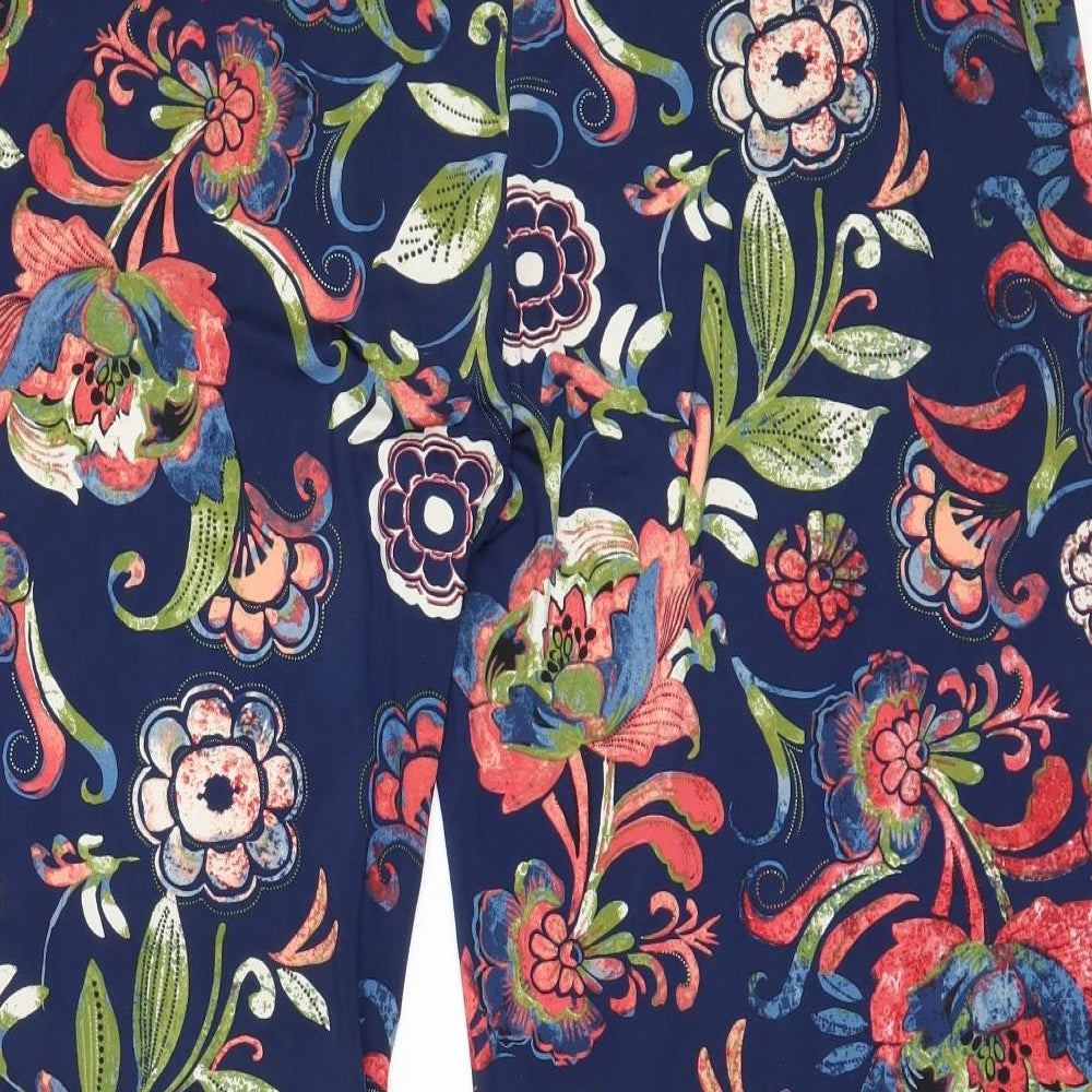 Preworn Womens Blue Floral Polyester Cropped Trousers Size 18 L22 in Regular