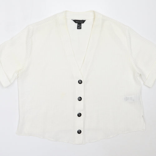 New Look Womens White  Polyester Basic Button-Up Size 12 V-Neck