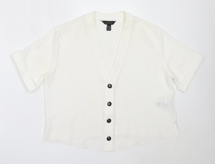 New Look Womens White Polyester Basic Button-Up Size 12 V-Neck