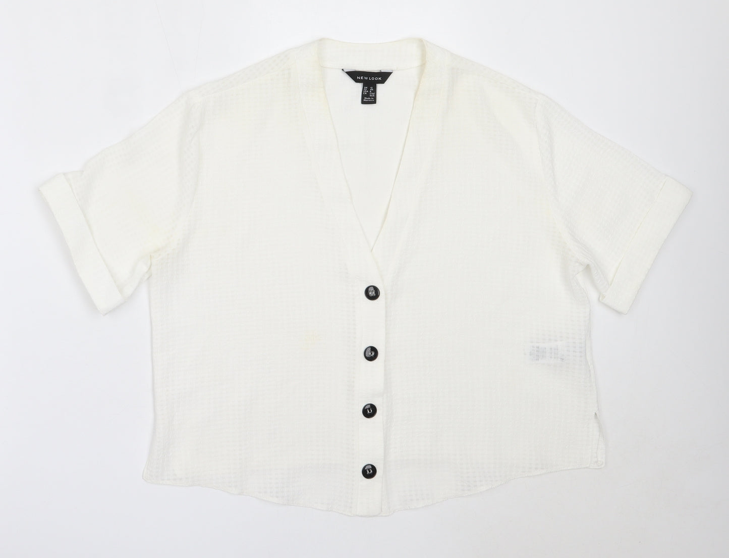 New Look Womens White  Polyester Basic Button-Up Size 12 V-Neck