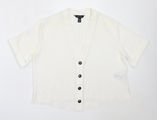 Front view of New Look women’s white polyester basic button-up, size UK 12, v-neck