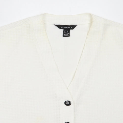 New Look Womens White  Polyester Basic Button-Up Size 12 V-Neck