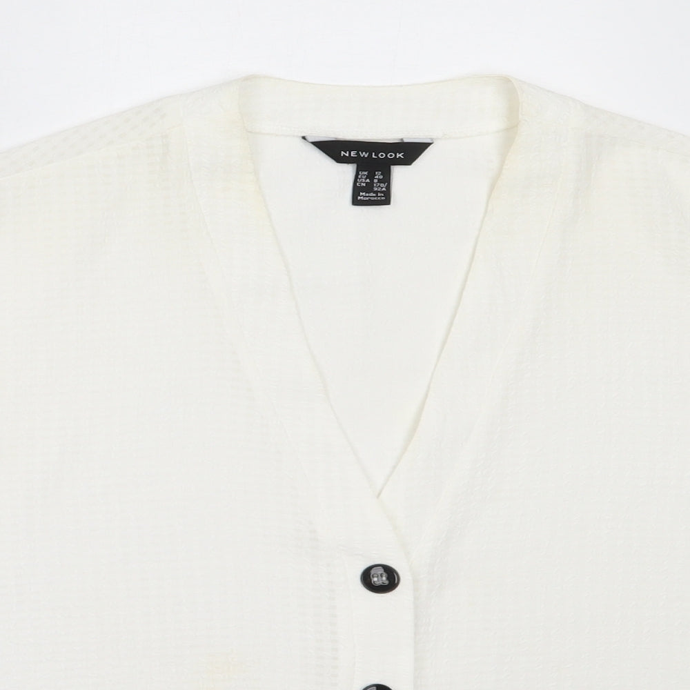 New Look Womens White  Polyester Basic Button-Up Size 12 V-Neck