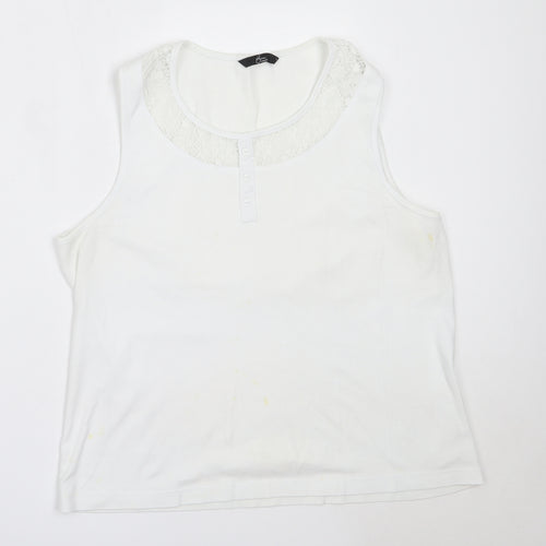 BM Womens White  Cotton Basic Tank Size L Round Neck