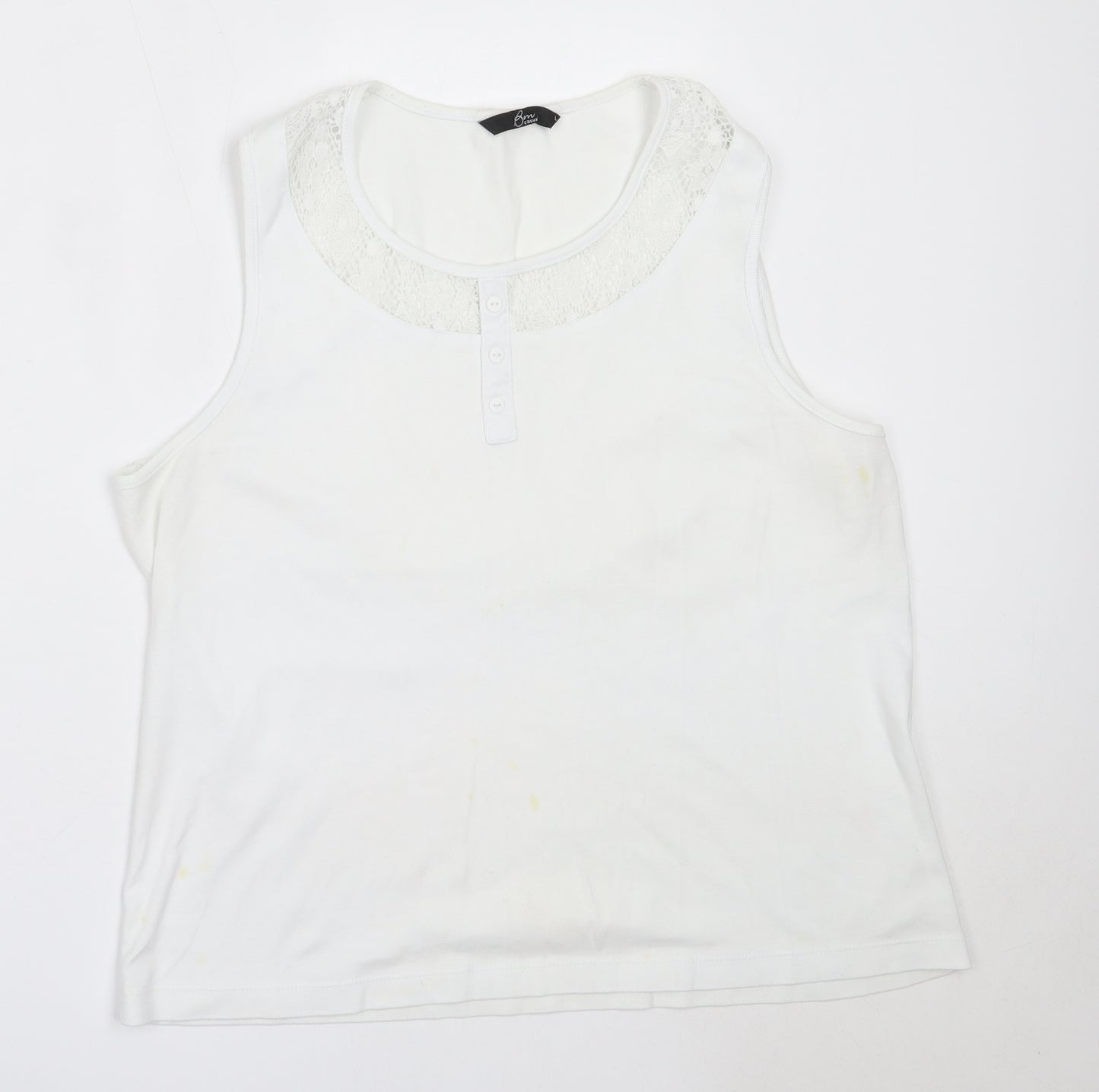 BM Womens White  Cotton Basic Tank Size L Round Neck