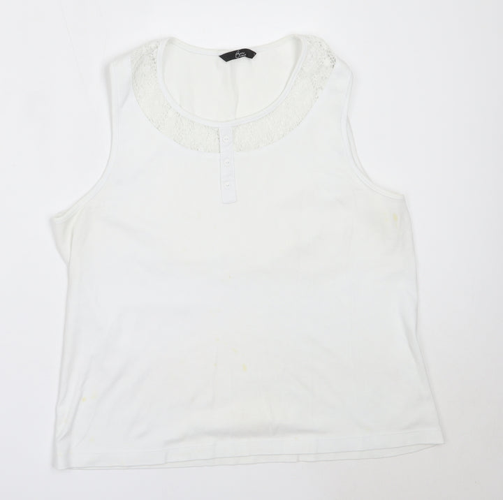 BM Womens White  Cotton Basic Tank Size L Round Neck