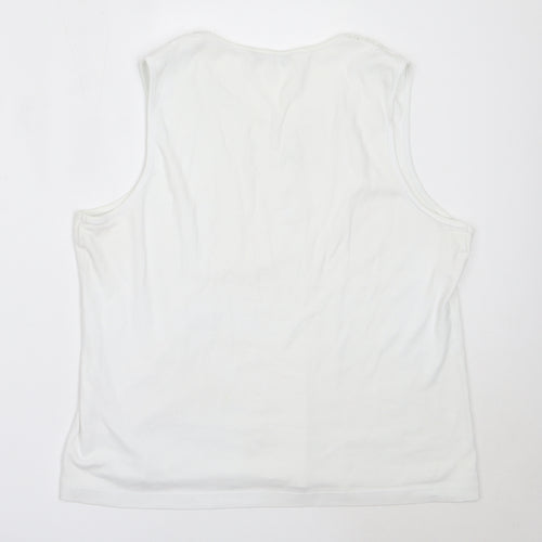 BM Womens White  Cotton Basic Tank Size L Round Neck