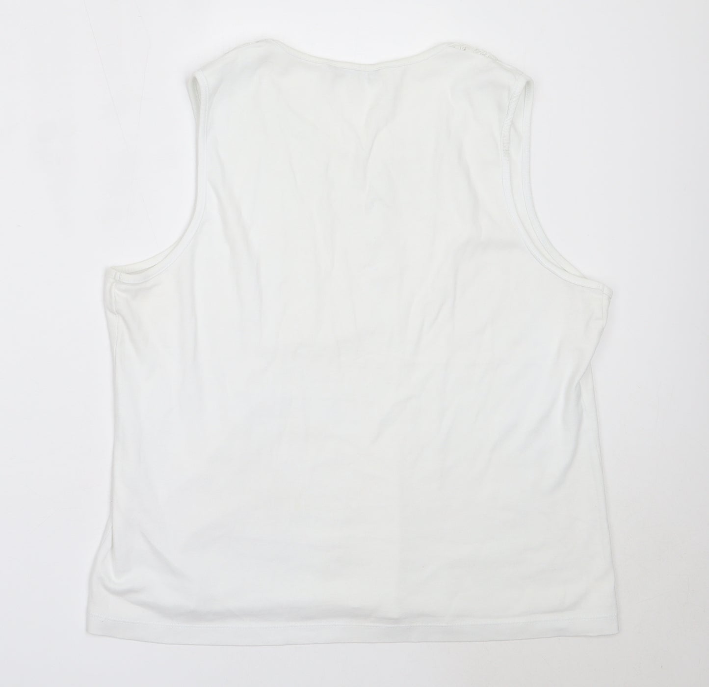 BM Womens White  Cotton Basic Tank Size L Round Neck