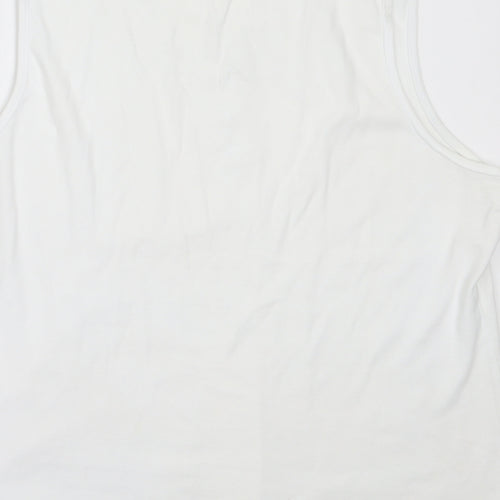 BM Womens White  Cotton Basic Tank Size L Round Neck