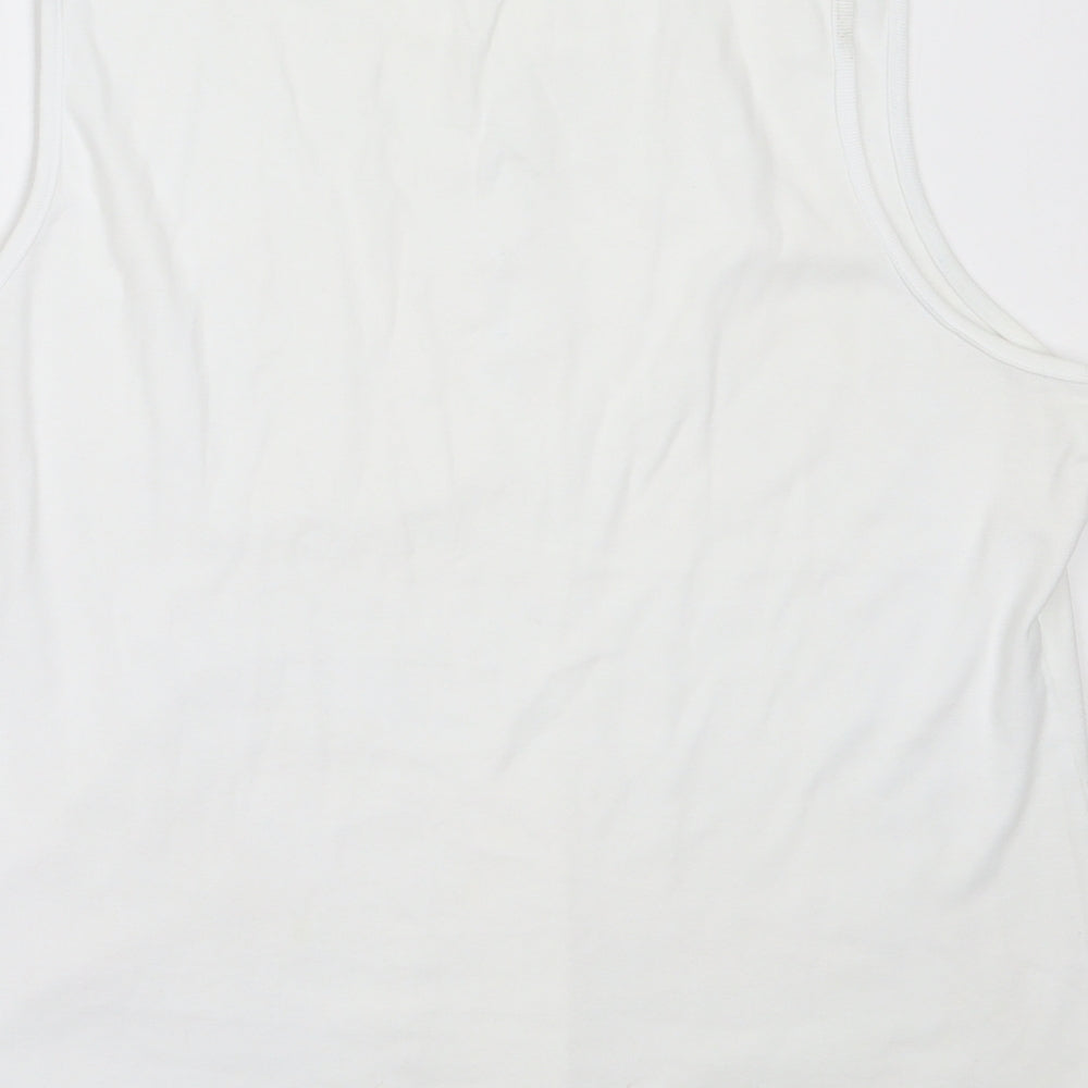 BM Womens White  Cotton Basic Tank Size L Round Neck
