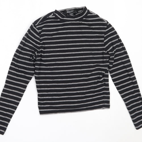 New Look Girls Black Striped Cotton Basic T-Shirt Size 12-13 Years Round Neck
