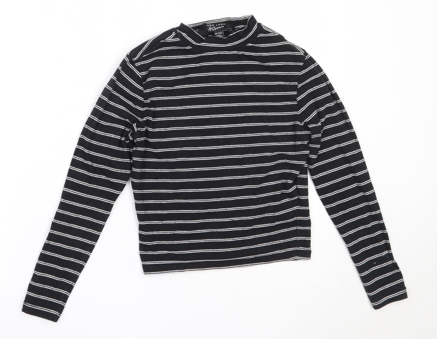 New Look Girls Black Striped Cotton Basic T-Shirt Size 12-13 Years Round Neck