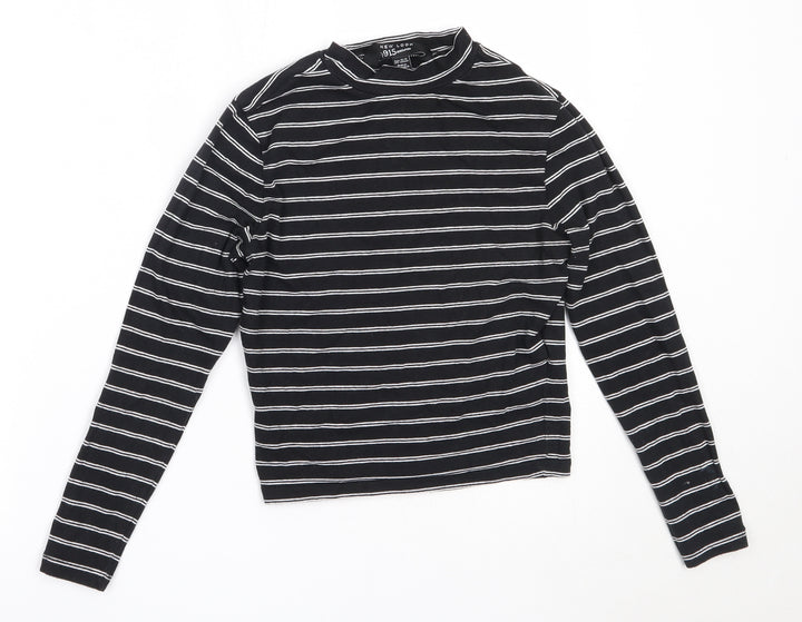 New Look Girls Black Striped Cotton Basic T-Shirt Size 12-13 Years Round Neck